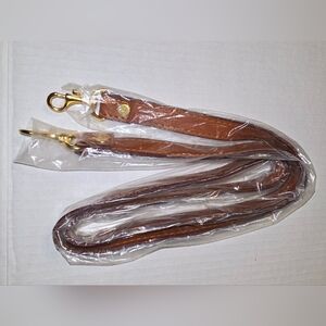 Purse Strap Brown Faux Leather Hold Tone Hardware Hooked Ends 50.5"